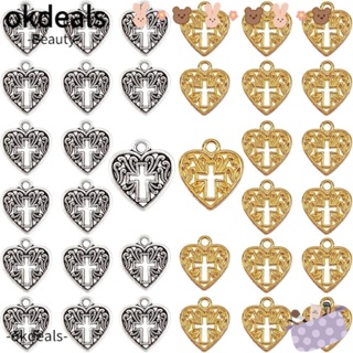 Okdeals จี้ไม้กางเขน โลหะผสมเงิน รูปหัวใจ สีทอง แฮนด์เมด สําหรับทําเครื่องประดับ งานฝีมือ งานแต่งงาน