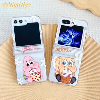 Wenwen เคสโทรศัพท์มือถือแฟชั่น ลาย Spongebob สําหรับ Samsung Z Flip5 Z Flip4 Z Flip3 Patrick (ครบชุดสามชิ้น)