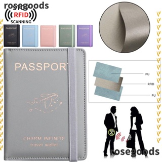 Rosegoods1 RFID ปกหนังสือเดินทาง ผู้หญิง ผู้ชาย กันน้ํา อเนกประสงค์ บางเฉียบ ที่ใส่หนังสือเดินทาง