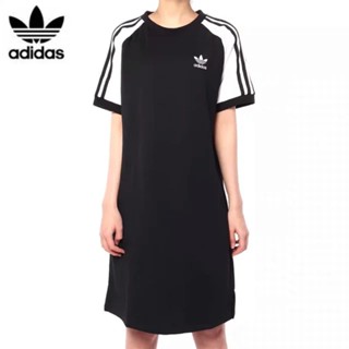 Adidas ของแท้ 100% ชุดเดรสยาวลําลอง แขนสั้น ลายทาง ใส่สบาย เหมาะกับการเล่นกีฬา สําหรับสตรี CE4961