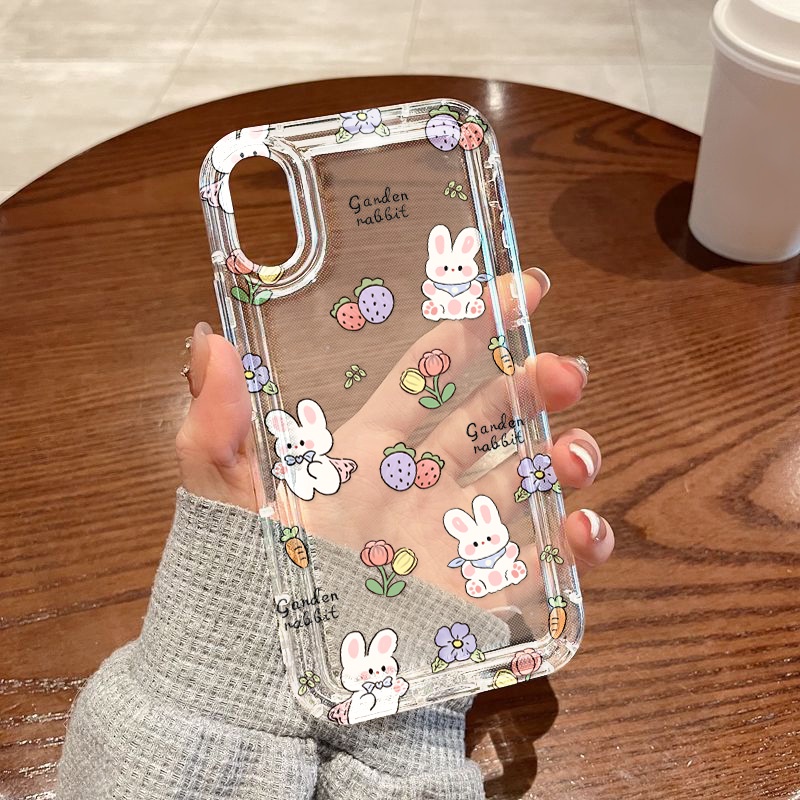 สำหรับ for iPhone 16 11 13 14 15 12 Pro Max 6 7 8 Plus X XR XS MAX SE เคสนิ่มใสถุงลมนิรภัยกันกระแทกการ์ตูนน่ารัก
