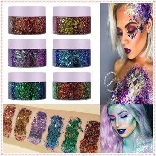 Mlsmile Chameleon Sequin Gel Eyeshadow Halloween Polarized Glitter Super Flash Brightening Face Body Lip Hair Sweatproof Long Lasting Stage Face Makeup JOYFEEL