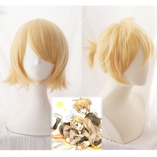 Rin/len วิกผมสั้น สีบลอนด์ ทนความร้อน คอสเพลย์ วิกผมคอสเพลย์ วิกผมผู้หญิง ปาร์ตี้ ของขวัญ เครื่องแบบ ชุดฮาโลวีน เครื่องแต่งกายคริสต์มาส