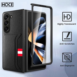 Hoce ZFold5 เคสป้องกันโทรศัพท์มือถือ ลายลิ้นจี่ พร้อมช่องใส่บัตร สําหรับ Samsung Galaxy Z Fold 3 Z Fold 4 5G ZFold3 ZFold4