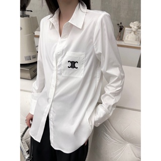 UETB CEL Beaute 2023 autumn and winter New chest pocket with embroidered Arc de Triomphe pattern embroidered letter shirt behind fashion