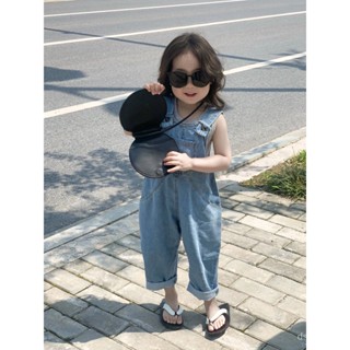 2023 spring and summer new girls denim suspender pants one-piece suspender pants with Rowan vest two-piece suit trendy ZJR6