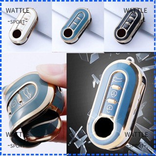 Wattle ปลอกกุญแจรถยนต์ TPU 3 ปุ่ม ขอบทอง อุปกรณ์เสริม สําหรับ Fiat Docato 500 500L Panda Grande Punto Lancia Musa