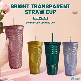 Reusable Beverage Cup Durian Series Transparent Color Straw Cup Diamond Glitter Water Cup With Lid 710ml/24oz TH1