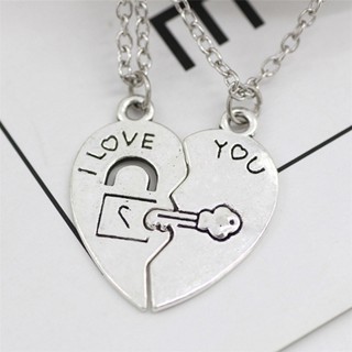 [GQQ] จี้กุญแจเหล็ก รูปหัวใจ I Love You สําหรับสร้อยคอคู่รัก 1 คู่
