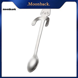 &lt;moonback&gt; ช้อนส้อมสเตนเลส ด้ามจับยาว ลายการ์ตูนแมว สําหรับตักซุป เค้ก ขนมหวาน กาแฟ