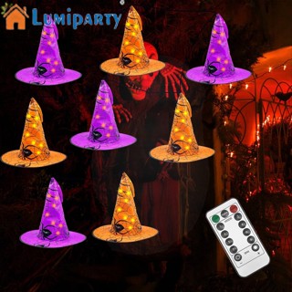 Lumiparty หมวกแม่มดแขวน 8 โหมดไฟ 5000K IP44 ใช้แบตเตอรี่ กันน้ํา สําหรับปาร์ตี้ฮาโลวีน