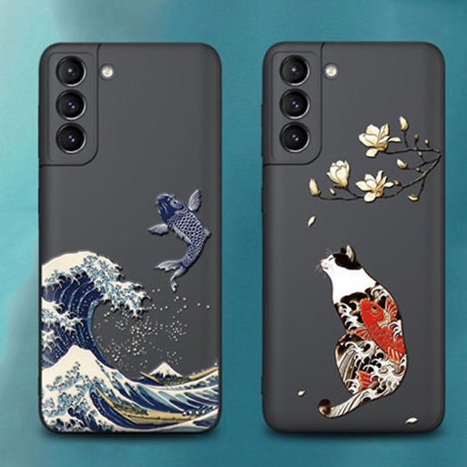 เคส Samsung Galaxy A54 5G Case โทรศัพท์มือถือ ผิวด้าน กันกระแทก กันรอยกล้อง ลายคลื่นปลานําโชค 3D สําหรับ S23 Ultra S22 Ultra S23+