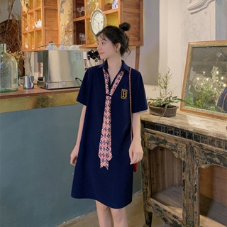 【Polo Dress Oversize】(ใส่ได้ 150 กก.) ชุดเดรสแขนสั้น ทรงหลวม แฟชั่นเกาหลี พลัสไซซ์