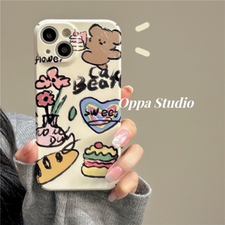 Ins ใหม่ เคสโทรศัพท์มือถือ กันกระแทก ลายกราฟฟิตี้หมี ขนมปัง ดอกไม้ สําหรับ Iphone 14promax 13 11 14pro 13pro 14