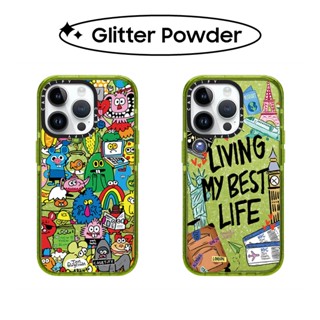 เคสโทรศัพท์ซิลิโคน TPU ลาย Bling Glitter CASETiFY Fun Friends By Jon Burgerman สําหรับ iPhone 11 12 13 14 Pro Max