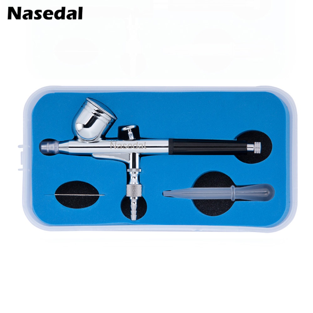 Nasedal Airbrush 0.3 มม.7cc พร้อมกล่องเก็บสําหรับ Gundam รุ่นภาพวาด DIY เครื่องมือเล็บตกแต่งเค้ก NT-130B