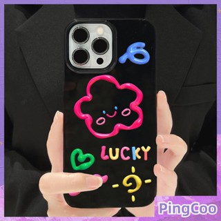 PingCoo - Candy Case For iPhone 14 13 12 11 Plus Pro Max XR TPU Soft Glossy Black Case Cute Colorful Flower Camera Protection Shockproof Back Cover