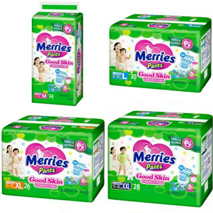 MERRIES PAMPERS PANTS GOOD SKIN MEDIUM M34 / L30 / XL26 / XXL28 / กางเกง DIAPER