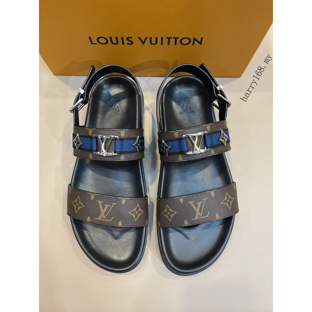 ✢❏﹍LV LOUIS VUITTON รองเท้าชายหาดรองเท้าแตะผู้ชายหนังโมโนแกรมหรูหรา TT3197