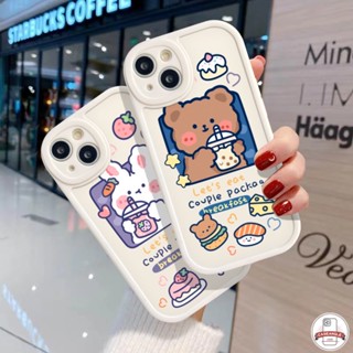 เคสโทรศัพท์มือถือ Tpu นิ่ม กันกระแทก ลายการ์ตูนหมี กระต่าย ชานม เค้ก เหมาะกับคู่รัก สําหรับ iPhone 11 XR 7 8 Plus X 11 13 14 12 Pro Max XS Max 6 6s Plus SE 2020