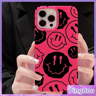 PingCoo - Candy Case For iPhone 14 13 12 11 Plus Pro Max XR TPU Soft Glossy Pink Case Trendy Smiley Face Camera Protection Shockproof Back Cover