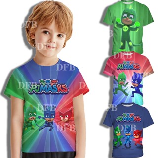 Pj Masks เสื้อยืดคอกลม แขนสั้น พิมพ์ลายการ์ตูนอนิเมะ 3D สไตล์ยุโรป และอเมริกา สุดเท่ แฟชั่นสําหรับเด็กผู้ชาย ใส่ไปงานปาร์ตี้วันเกิด