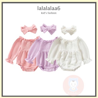 Laa6 ชุดรอมเปอร์ เปิดไหล่ แขนยาว พร้อมที่คาดผม สําหรับเด็กผู้หญิง