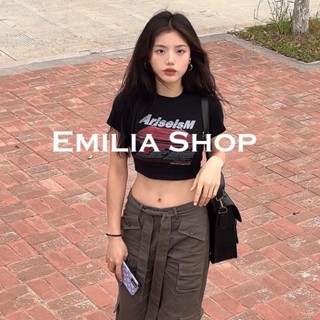 EMILIA SHOP เสื้อยืด เสื้อครอป เสื้อผ้าแฟชั่นผู้หญิง สไตล์เกาหลี 2023 ใหม่ A29J07B 0417