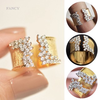 Fancy ใหม่ แหวนนิ้วมือ ประดับหิน CZ สีทอง หรูหรา เครื่องประดับแฟชั่น สําหรับผู้หญิง