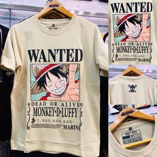 AABเสื้อยืดผ้าฝ้ายพรีเมี่ยม เสื้อ ลายลูฟี่ Wanted Cream - M