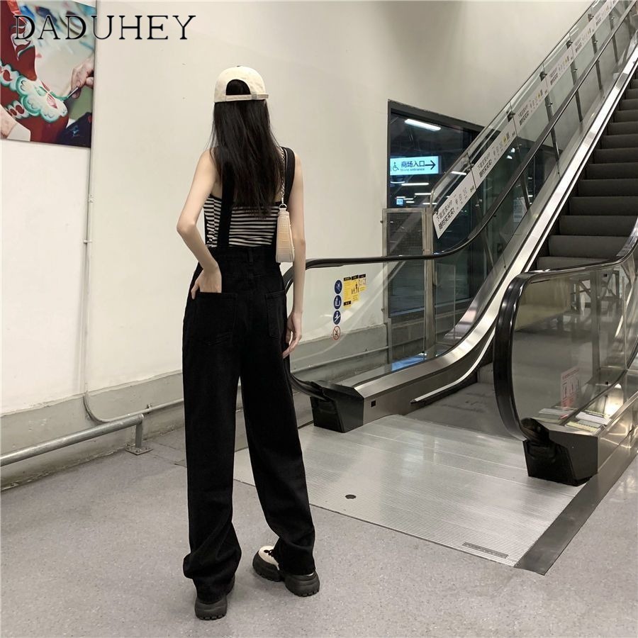 DaDuHey2026 Women's Korean-Style Loose Black High Waist Denim Suspender Pants Slimming and Straight Wide-Leg Draggle-Tail Trousers — صورة 8