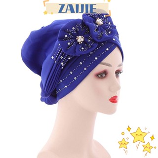 ※ZAIJIE※ New African Hat Stretchy Muslim Turban Turban Hat Women Bandana Pearl Rhinestone Flower Braid Wrap Hat Hair Bonnet Indian Headwear African Turban/Multicolor