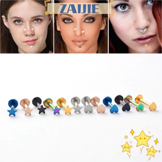 ZAIJIE New Nose Septum Ring Heart Shape Ear Piercing Lip Nipple Eyebrow Lobe Rings Party Stainless Steel Women Men Fashion Gift Body Jewelry Hip Hop Horseshoe