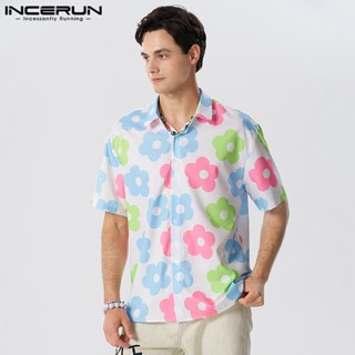 Incerun เสื้อเชิ้ตลําลอง แขนสั้น ลายดอกไม้