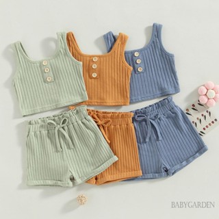 Babygarden-4-8 ปี ชุดเสื้อผ้าเด็กผู้หญิง, ชุดลําลอง สตรีทปาร์ตี้ แขนกุด เสื้อกั๊กถัก + กางเกงขาสั้น แบบผูกเชือก