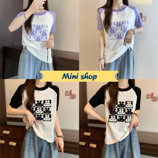 Mini shop🌸พร้อมส่ง🌸 (94173) เสื้อยืดไหมพรม ลายกระต่ายน่ารักคิ้วมากเวอร์  -C