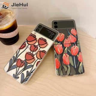 Jiehui เคสโทรศัพท์มือถือ ลายดอกทิวลิป แฟชั่น สําหรับ Samsung Z Flip5 Z Flip4 Z Flip3