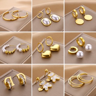 [100 Estilos] Brincos De Aço Titânio Banhados A Ouro 18K Não Desbotados Para Mulheres