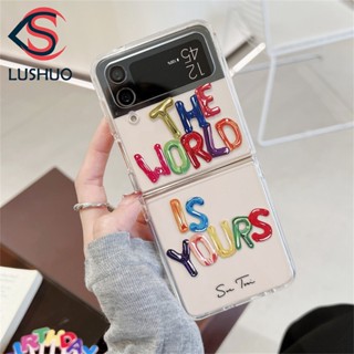 Lushuo เคสโทรศัพท์มือถือแบบใส ฝาพับ ลายตัวอักษรภาษาอังกฤษ หลากสี สําหรับ Samsung Galaxy Z Flip 3 5G and Z Flip 4 Z Flip3 ZFlip3 ZFlip 3 Z Flip4 ZFlip 4