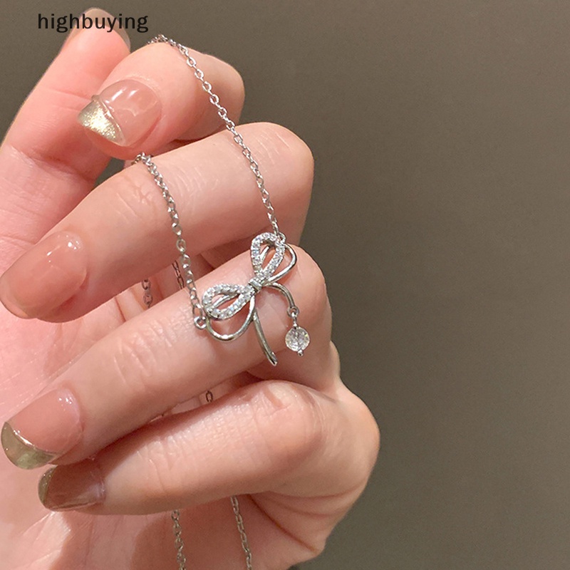 [highbuying] สร้อยคอ จี้โบว์ เพทาย ออกแบบดี หรูหรา แฟชั่นเกาหลี สําหรับผู้หญิง ปาร์ตี้ เลดี้ Accesorios สินค้าใหม่