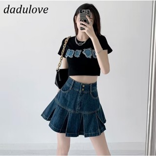 DaDulove💕 New Korean Version of Ins Blue Denim Skirt High Waist Niche Pleated Skirt Package Hip Skirt