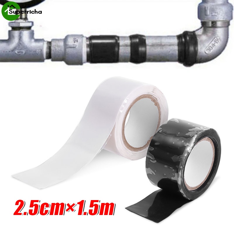 เทปยางซิลิโคน กันรั่วซึม มีกาวในตัว แข็งแรงมาก ขนาด 1.5 ม.*2.5 ซม. สําหรับซ่อมแซมท่อฉุกเฉิน