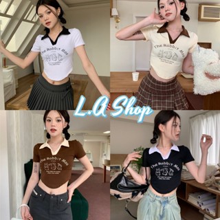 L.A Shop พร้อมส่ง เสื้อไหมพรมแขนสั้นคอปก เสื้อลายกระต่ายคิ้วมาก 4สี "M1917" -C