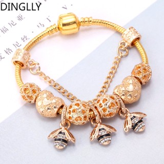 Dinglly สร้อยข้อมือ จี้รูปผึ้ง 3 ตัว สีทอง สําหรับผู้หญิง Diy