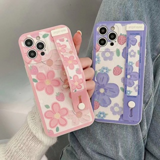 เคสโทรศัพท์มือถือ กันลื่น ลายดอกไม้ พร้อมสายรัดข้อมือ สําหรับ iPhone 2-1 14Pro max 14Pro 14 13 Pro 13Pro max 12 Pro 11 1 2 Pro 3