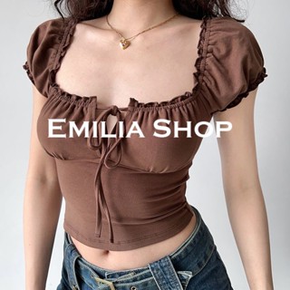 EMILIA SHOP เสื้อยืด เสื้อครอป เสื้อผ้าแฟชั่นผู้หญิง สไตล์เกาหลี 2023 ใหม่ A29J13Y 0515