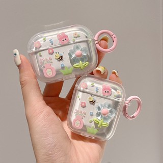 เคสหูฟังไร้สาย แบบใส ลายดอกไม้ ผึ้งน่ารัก สําหรับ Airpods 2 3 Pro Airpod 1 2