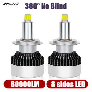 【สว่างมาก】HLXG หลอดไฟหน้ารถยนต์ Led 80000LM 360 Turbo CSP Canbus H7 9012 HIR2 H8 H11 H1 Led 9005 9006 HB3 HB4 4300K 6000K