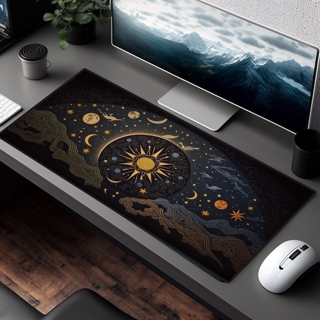 Gothic Mousepad, Gothic Starburst Gaming Mousepad XL Goth แผ่นรองเม้าส์ XXL Constellation Deskpad ขนาดใหญ่แผ่นรองโต๊ะ Dark Academia แผ่นรองเมาส์