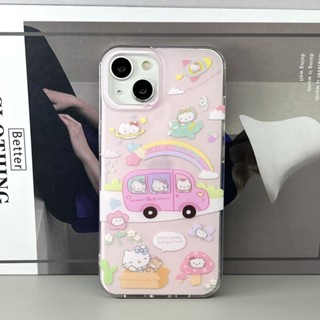 เคสโทรศัพท์มือถือ TPU แบบนิ่ม ลายรถบัส ktDIY สองชั้น สําหรับ iPhone14 13 11 12Promax 13Promax 12Pro 14plu 13Pro 14Pro